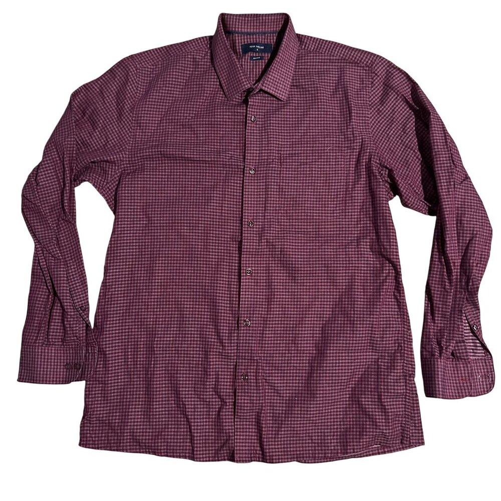 Peter England Nuvo Fit Red & Black Checked Cotton-Blend Mens Long Sleeve Shirt E
